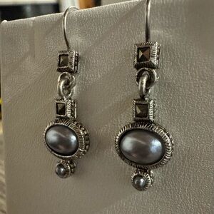 Signed LC Artisan Pearl Drop Handmade Sterling Silver Earrings Modern Vintage